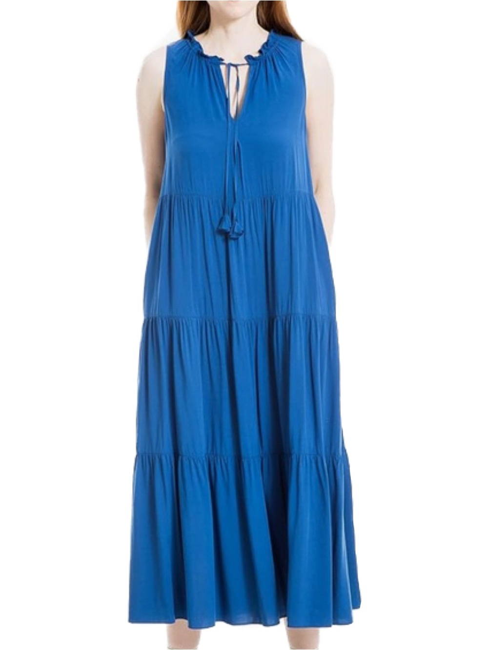 Max Studio Blue Sleeveless Tiered Maxi Dress Small